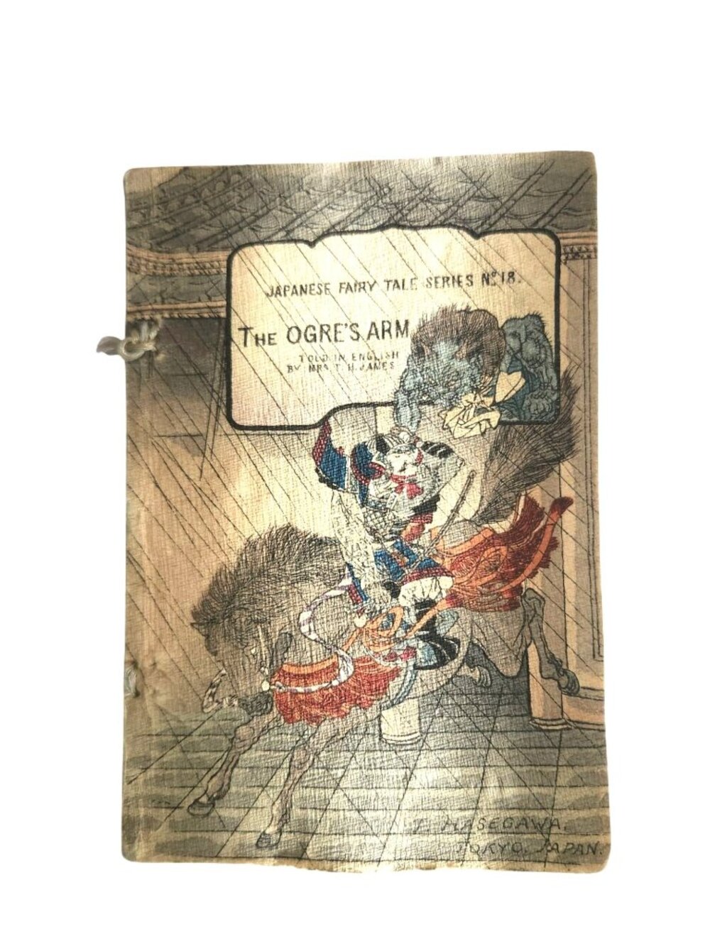 RARE Antique Japanese Fairy Tale "The Ogre's Arm" Cloth Book